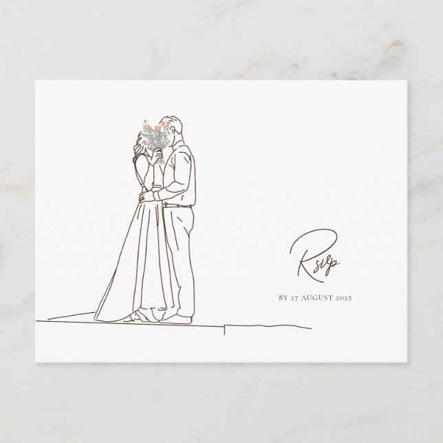 Minimalist Romantic Couple Floral Bouquet RSVP Postcard (Front)