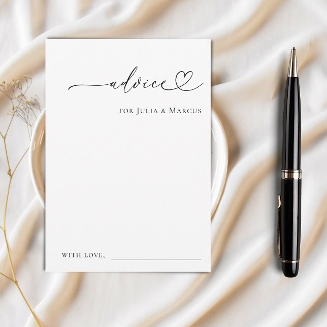 Minimalist Romantic Heart Script Plain Wedding Advice Card (Creator Uploaded)