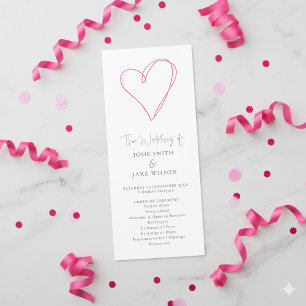 Minimalist Romantic Pink Heart wedding Ceremony Programme