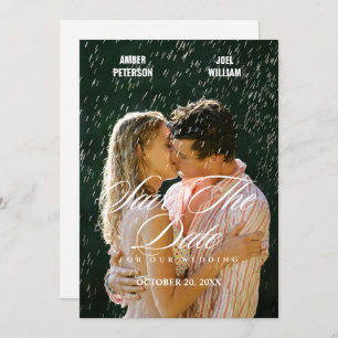 Minimalist Romantic rainy wedding photo Save The Date