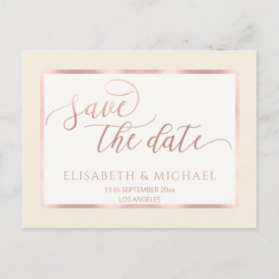 Minimalist romantic rose gold frame calligraphy  announcement postcard