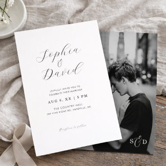 Minimalist Romantic Script Chic Photo Wedding Invitation