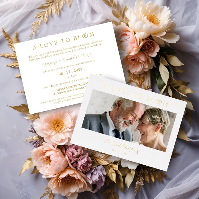 Minimalist Romantic Wedding Photo Anniversary Gold (Minimalist Romantic Wedding Photo Anniversary in Golden Metallic Foil Invitations Cards. )