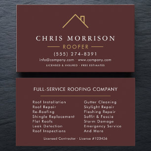 Minimalist Roofer Burgundy Gold Modern Business Card