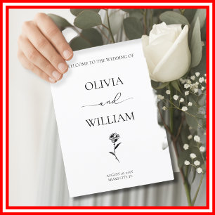 Minimalist Rose Black & White Elegant Wedding Programme