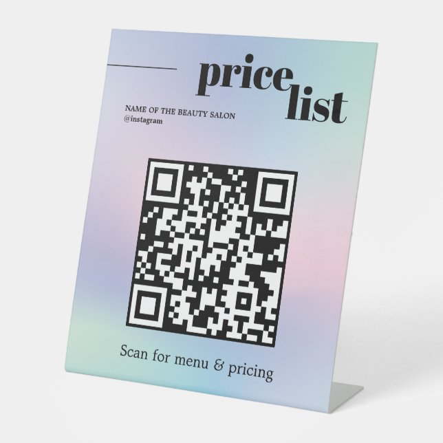 Minimalist Rose Blue Gradient Bold QR Code Salon Pedestal Sign (Front)