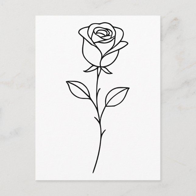 Minimalist Rose Botanical Line Art Postcard (Front)
