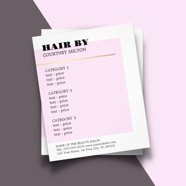 Minimalist Rose Faux Gold Line Hairstylist Menu (Creator Uploaded)