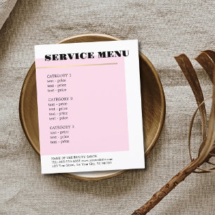 Minimalist Rose Faux Gold Line Service Menu