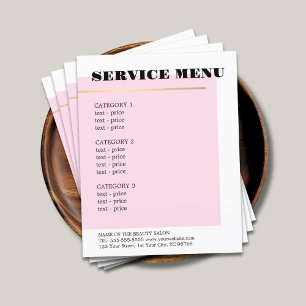 Minimalist Rose Faux Gold Line Service Menu