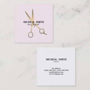 Minimalist Rose Faux Gold Scissors Hair Stylist Square Business Card