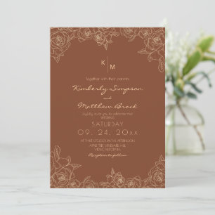Minimalist Rose Floral Terracotta Wedding Invitation