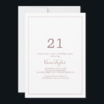 Minimalist Rose Gold 21st Birthday Party Invitation<br><div class="desc">This minimalist rose gold 21st birthday party invitation is perfect for a simple birthday party. The modern romantic design features classic rose gold and white typography paired with a rustic yet elegant calligraphy with vintage hand lettered style. Customisable in any colour. Keep the design simple and elegant, as is, or...</div>