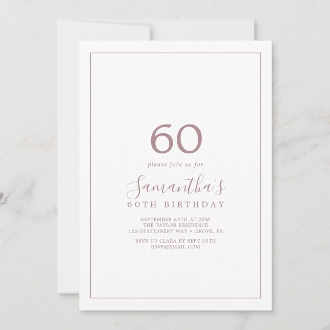 Minimalist Rose Gold 60th Birthday Invitation (Front)
