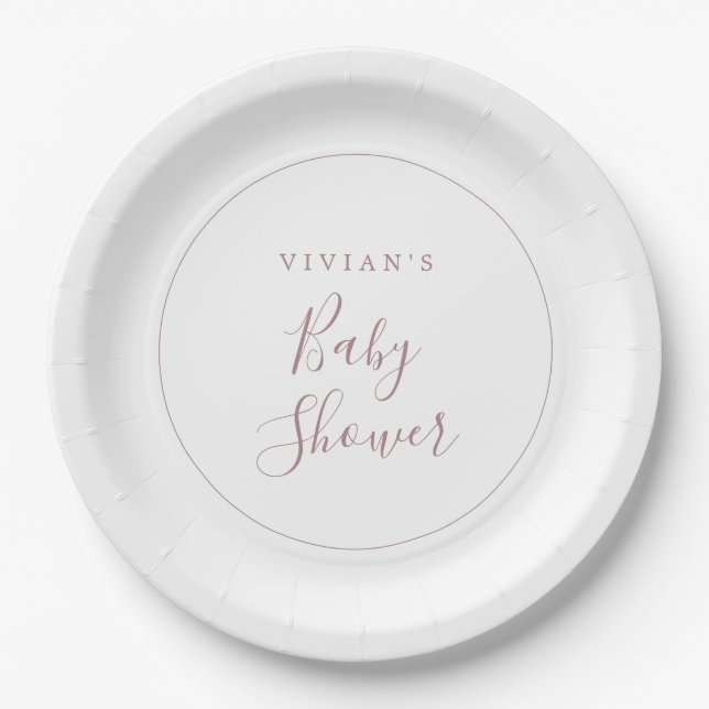Minimalist Rose Gold Baby Shower Paper Plate (Front)