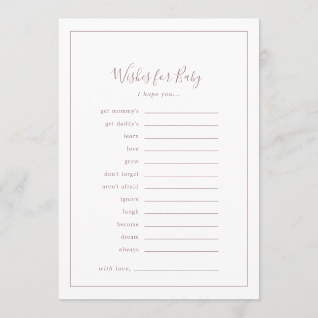 Minimalist Rose Gold Baby Shower Wishes for Baby Advice Card (Front)