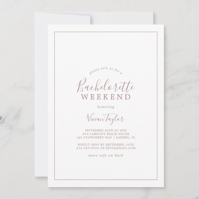 Minimalist Rose Gold Bachelorette Weekend Invitation (Front)