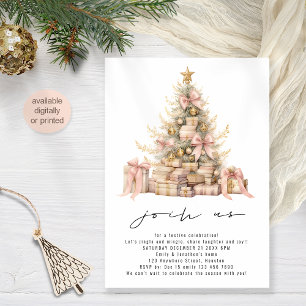 Minimalist Rose Gold Blush Christmas Party Invitation