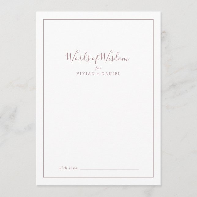Minimalist Rose Gold Bridal Shower Words of Wisdom Advice Card (Front)