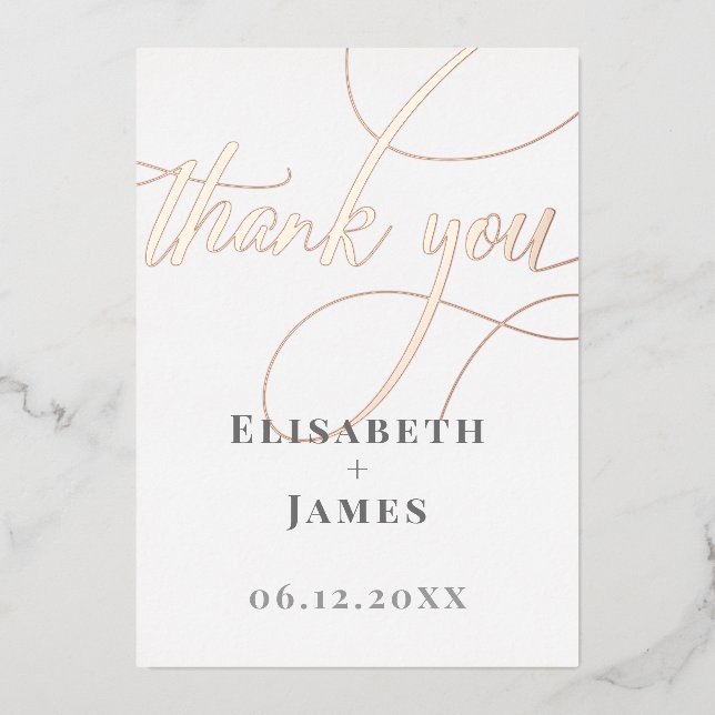 Minimalist Rose Gold Calligraphy Thank You Wedding (Front)