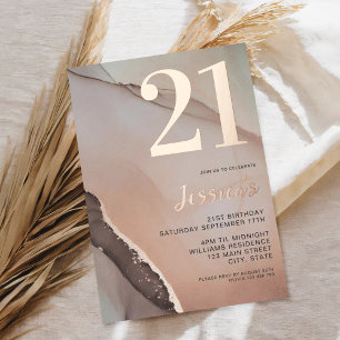 Minimalist Rose Gold Chic Watercolor 21st Birthday