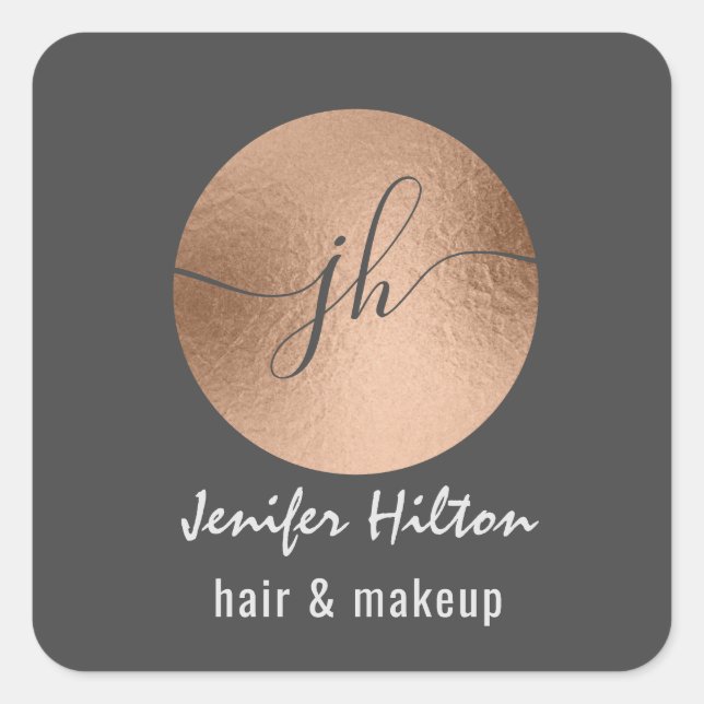 Minimalist rose gold circle monogram square sticker (Front)