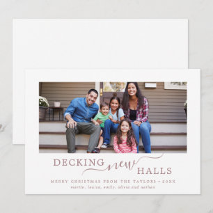 Minimalist Rose Gold Decking New Halls Moving Holiday Card
