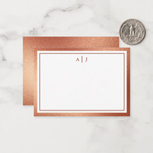 Minimalist Rose Gold Faux Foil Two Border Monogram Card