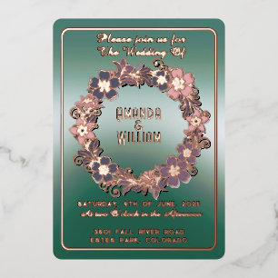 Minimalist Rose Gold Floral Wreath on Green