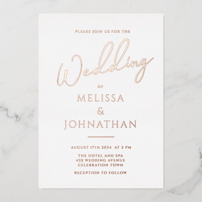 Minimalist Rose Gold Foil Script Elegant Wedding (Front)