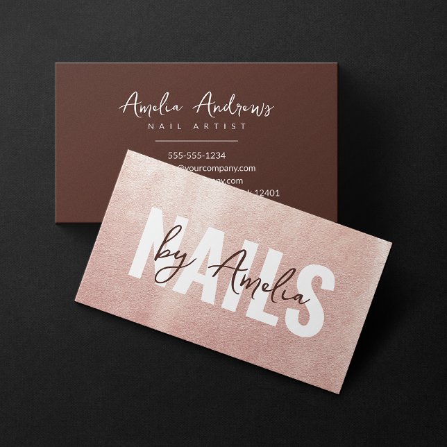Minimalist Rose Gold Glitter Nail Artist Salon Business Card (Creator Uploaded)