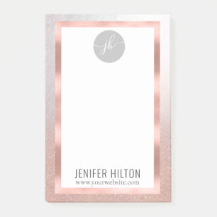 minimalist rose gold glitter ombre monogram  post-it notes