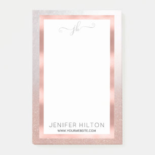 minimalist rose gold glitter ombre monogram post- post-it notes