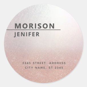 minimalist rose gold glitter ombre return address classic round sticker