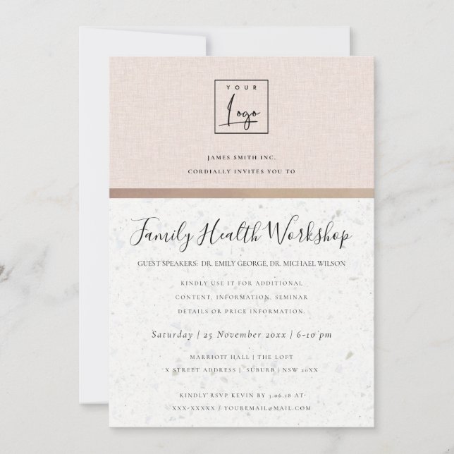MINIMALIST ROSE GOLD GLITTER SEMINAR TALK EVENT INVITATION (Front)