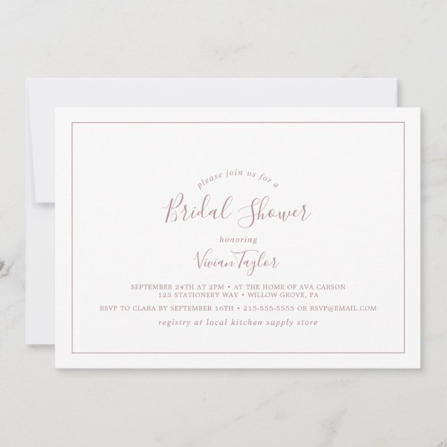 Minimalist Rose Gold Horizontal Bridal Shower Invitation (Front)