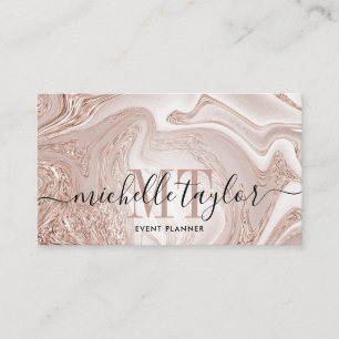 Minimalist rose gold marble gold monogram business card