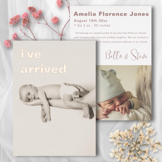 Minimalist Rose Gold Photo Baby Announcement (Creator Uploaded)