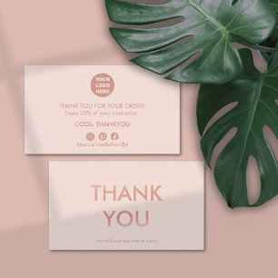 Minimalist Rose Gold Pink Thank You Business Card