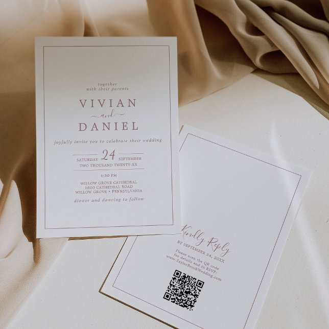 Minimalist Rose Gold QR Code Back Wedding Invitation (Creator Uploaded)