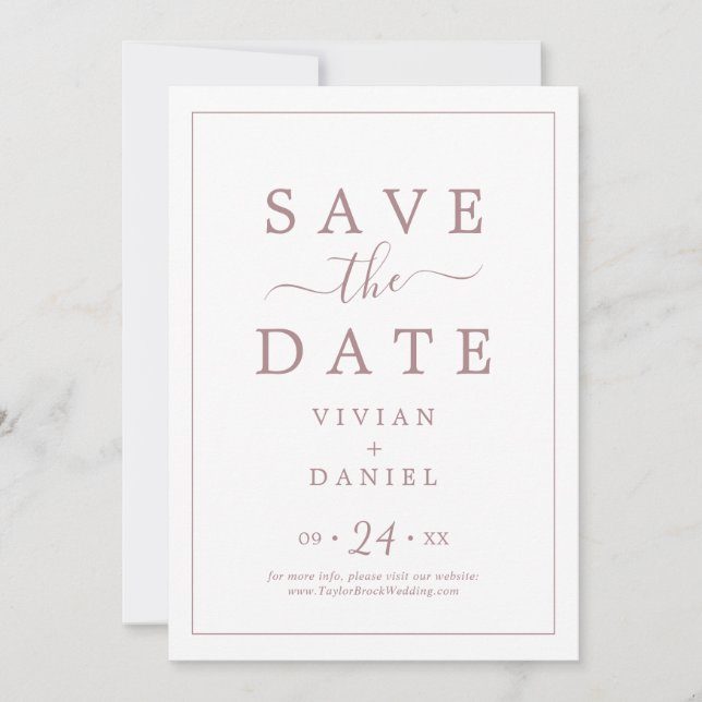 Minimalist Rose Gold Save the Date Announcement (Front)