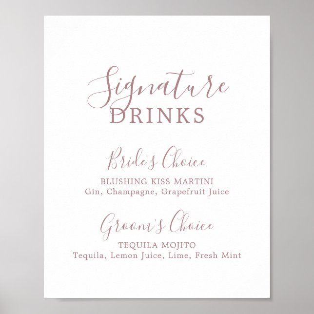 Minimalist Rose Gold Signature Drinks Sign (Front)