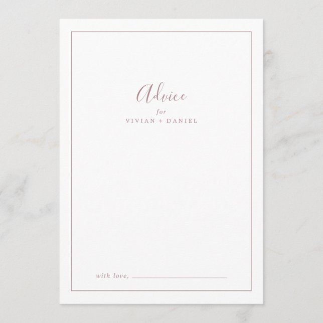 Minimalist Rose Gold Wedding Advice Card (Front)