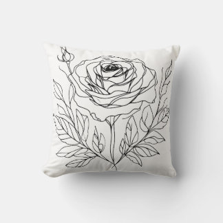 minimalist rose line art drawing cushion