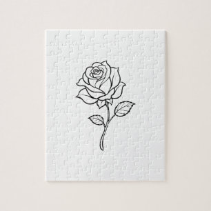 Minimalist Rose Line Art Elegant One-Colour Floral Jigsaw Puzzle