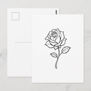 Minimalist Rose Line Art Elegant One-Colour Floral Postcard
