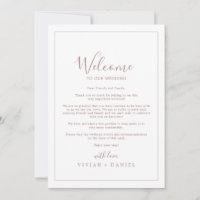 Minimalist Rose Wedding Welcome Letter & Itinerary