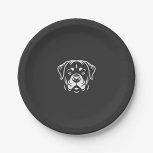 Minimalist Rottweiler Face Design � Bold Line Art Paper Plate