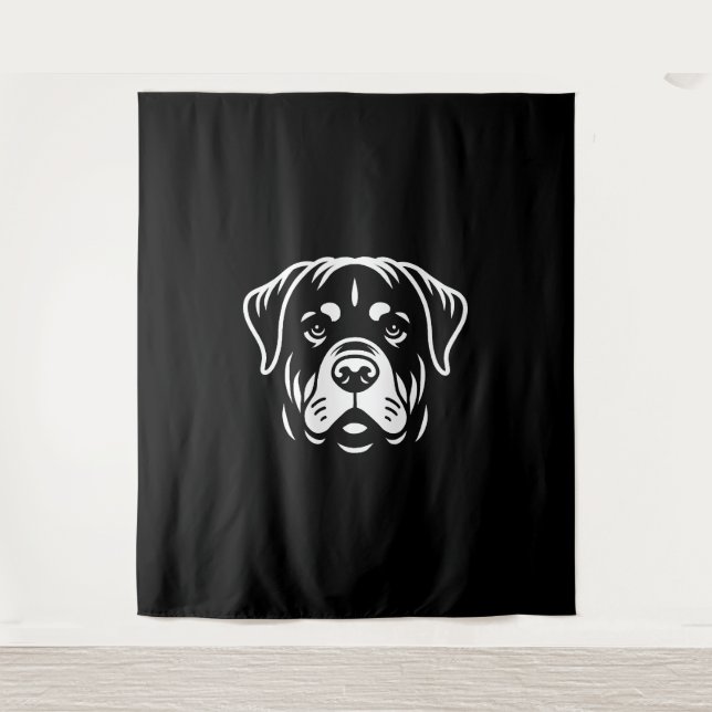 Minimalist Rottweiler Face Design – Bold Line Art Tapestry (Front)
