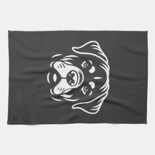 Minimalist Rottweiler Face Design � Bold Line Art Tea Towel